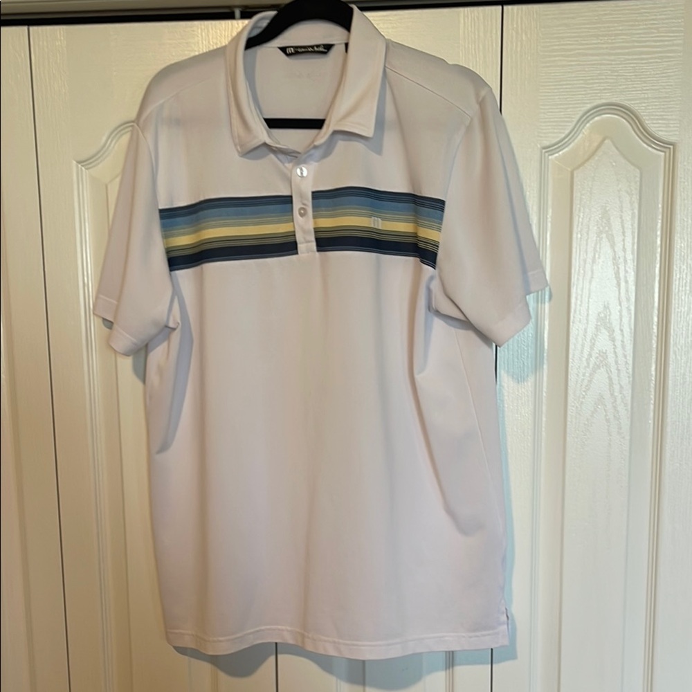 Travis Mathew White and Blue Casual Button Down Shirt